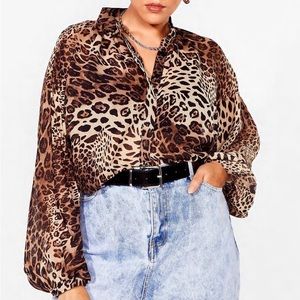 NWT Nasty Gal Meow To Love Me Plus Leopard Blouse